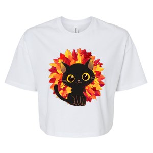 Cute Autumn Fall Black Cat Bella+Canvas Jersey Crop Tee