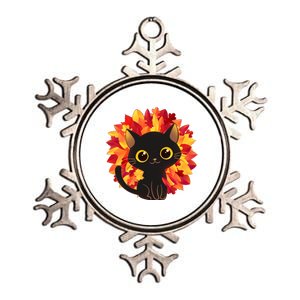 Cute Autumn Fall Black Cat Metallic Star Ornament