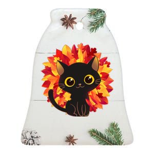 Cute Autumn Fall Black Cat Ceramic Bell Ornament