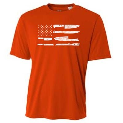 Chef American Flag Kitchen Knives Cooking Patriotic Gift Cooling Performance Crew T-Shirt