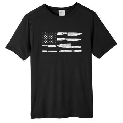 Chef American Flag Kitchen Knives Cooking Patriotic Gift Tall Fusion ChromaSoft Performance T-Shirt