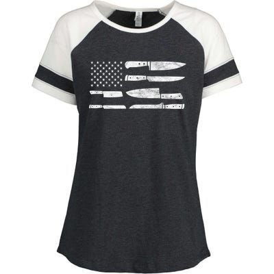 Chef American Flag Kitchen Knives Cooking Patriotic Gift Enza Ladies Jersey Colorblock Tee