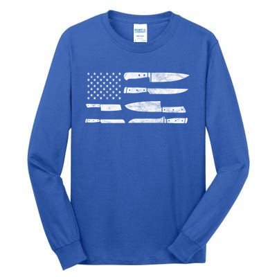 Chef American Flag Kitchen Knives Cooking Patriotic Gift Tall Long Sleeve T-Shirt