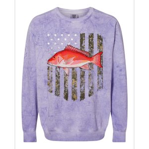 Camo American Flag Red Snapper Fishing 4th Of July Colorblast Crewneck Sweatshirt