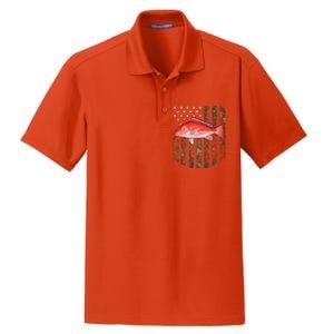 Camo American Flag Red Snapper Fishing 4th Of July Dry Zone Grid Polo