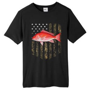 Camo American Flag Red Snapper Fishing 4th Of July Tall Fusion ChromaSoft Performance T-Shirt