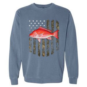 Camo American Flag Red Snapper Fishing 4th Of July Garment-Dyed Sweatshirt