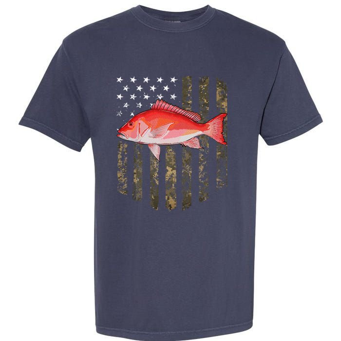 Camo American Flag Red Snapper Fishing 4th Of July Garment-Dyed Heavyweight T-Shirt