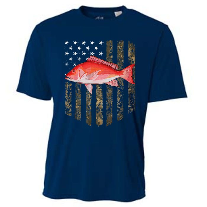 Camo American Flag Red Snapper Fishing 4th Of July Cooling Performance Crew T-Shirt