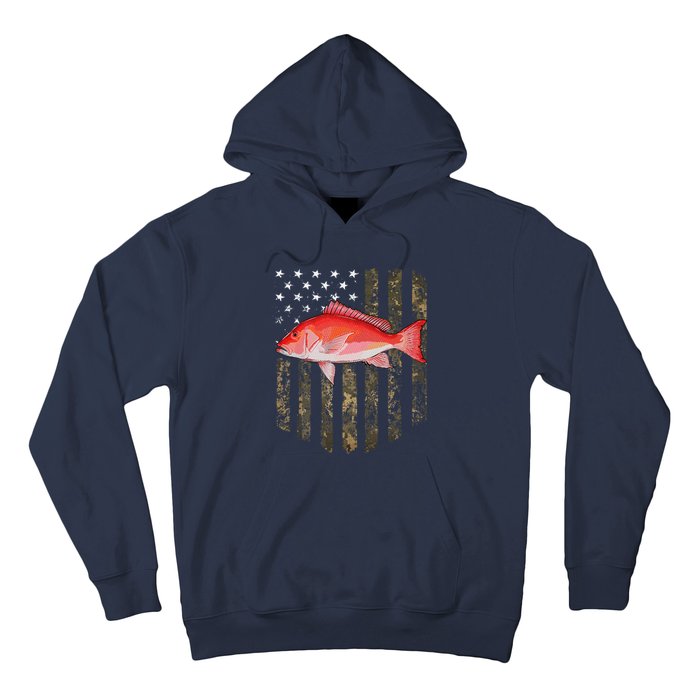 Camo American Flag Red Snapper Fishing 4th Of July Hoodie