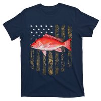 Camo American Flag Red Snapper Fishing 4th Of July T-Shirt