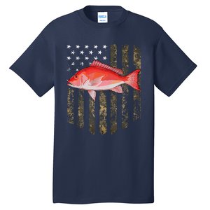 Camo American Flag Red Snapper Fishing 4th Of July Tall T-Shirt