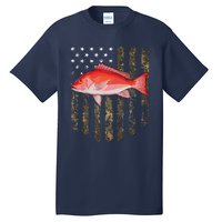 Camo American Flag Red Snapper Fishing 4th Of July Tall T-Shirt