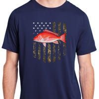 Camo American Flag Red Snapper Fishing 4th Of July Adult ChromaSoft Performance T-Shirt