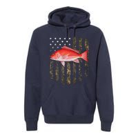 Camo American Flag Red Snapper Fishing 4th Of July Premium Hoodie