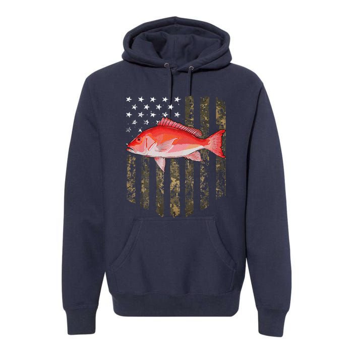 Camo American Flag Red Snapper Fishing 4th Of July Premium Hoodie