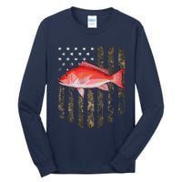 Camo American Flag Red Snapper Fishing 4th Of July Tall Long Sleeve T-Shirt