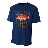 Camo American Flag Red Snapper Fishing 4th Of July Performance Sprint T-Shirt