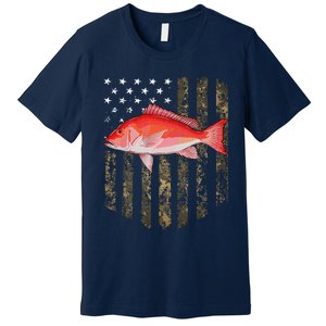 Camo American Flag Red Snapper Fishing 4th Of July Premium T-Shirt