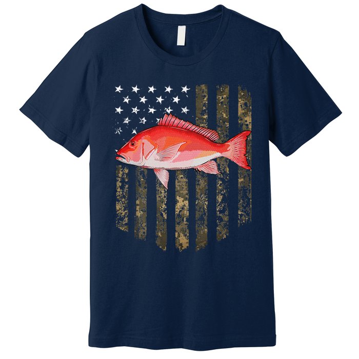 Camo American Flag Red Snapper Fishing 4th Of July Premium T-Shirt