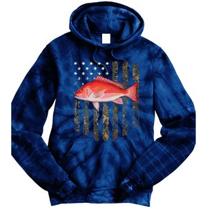 Camo American Flag Red Snapper Fishing 4th Of July Tie Dye Hoodie