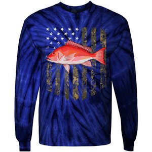 Camo American Flag Red Snapper Fishing 4th Of July Tie-Dye Long Sleeve Shirt