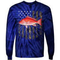 Camo American Flag Red Snapper Fishing 4th Of July Tie-Dye Long Sleeve Shirt