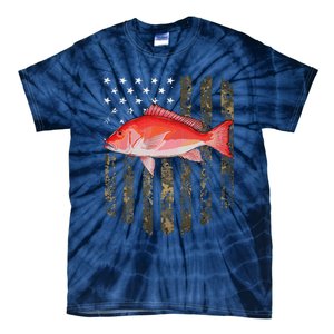 Camo American Flag Red Snapper Fishing 4th Of July Tie-Dye T-Shirt