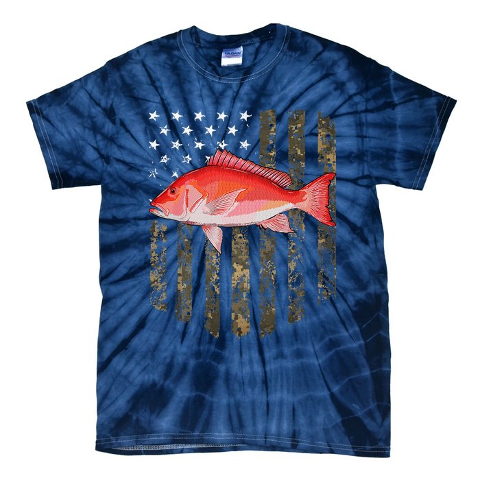 Camo American Flag Red Snapper Fishing 4th Of July Tie-Dye T-Shirt