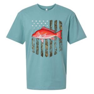 Camo American Flag Red Snapper Fishing 4th Of July Sueded Cloud Jersey T-Shirt