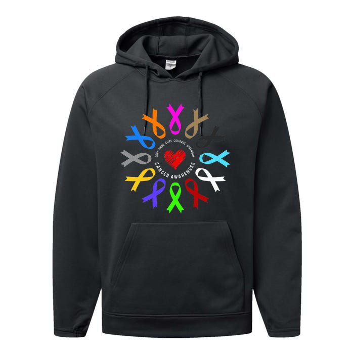 Cancer Awareness Fight Cancer Ribbon Performance Fleece Hoodie