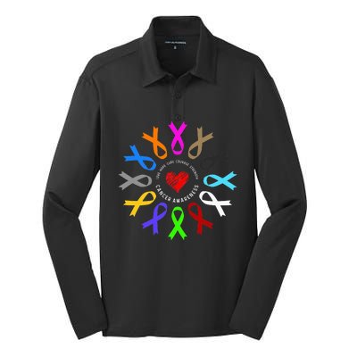 Cancer Awareness Fight Cancer Ribbon Silk Touch Performance Long Sleeve Polo