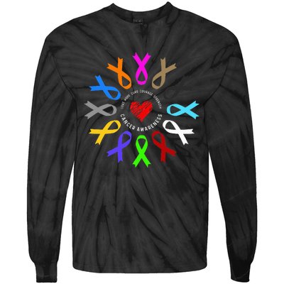 Cancer Awareness Fight Cancer Ribbon Tie-Dye Long Sleeve Shirt