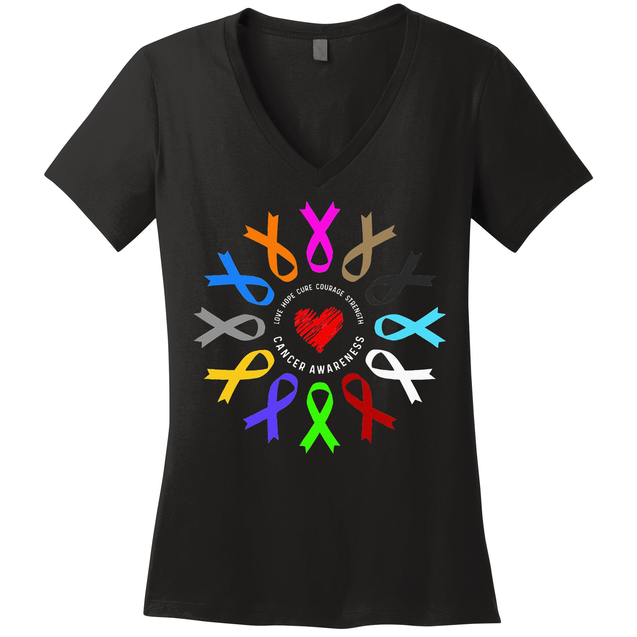 Cancer Awareness Fight Cancer Ribbon Women's V-Neck T-Shirt