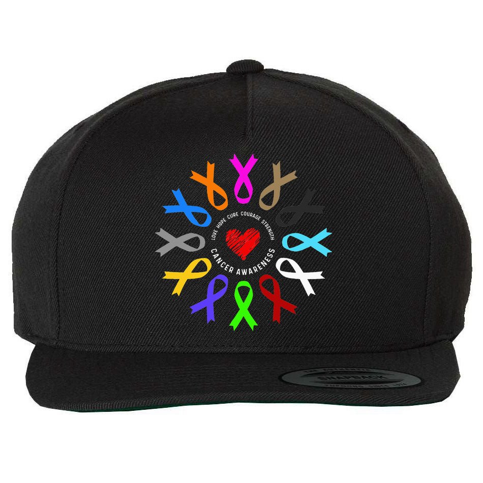 Cancer Awareness Fight Cancer Ribbon Wool Snapback Cap