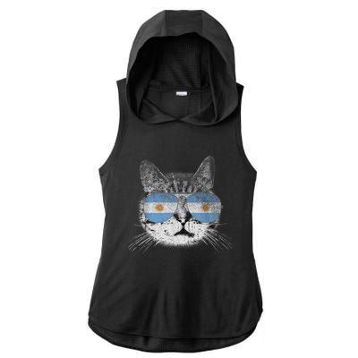 Cat Argentina Flag Country Retro Funny Gift Ladies PosiCharge Tri-Blend Wicking Draft Hoodie Tank