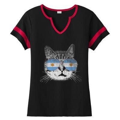 Cat Argentina Flag Country Retro Funny Gift Ladies Halftime Notch Neck Tee