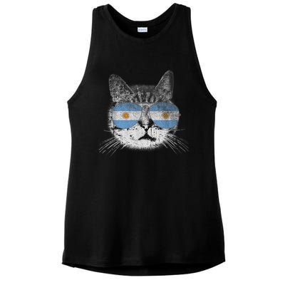 Cat Argentina Flag Country Retro Funny Gift Ladies PosiCharge Tri-Blend Wicking Tank