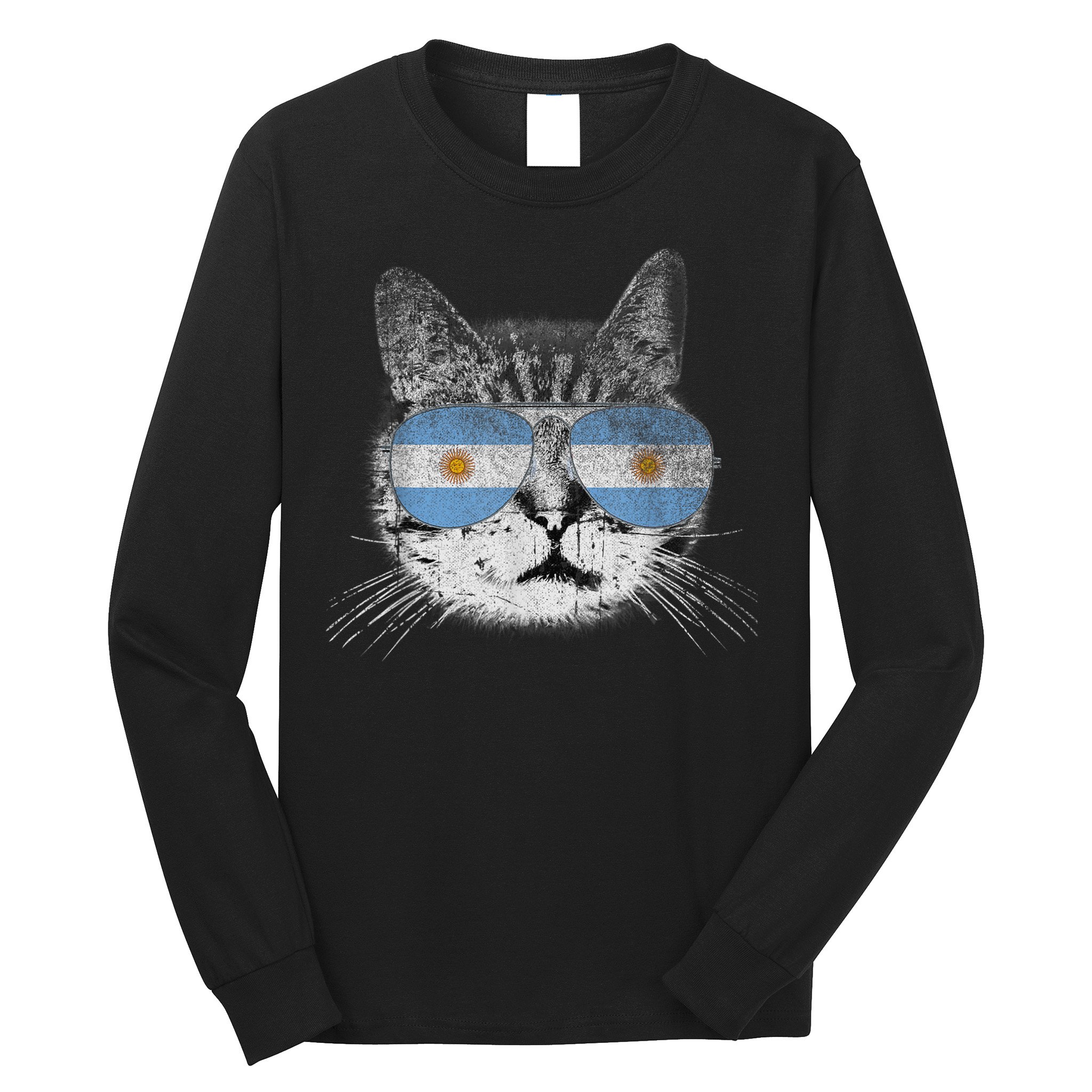 Cat Argentina Flag Country Retro Funny Gift Long Sleeve Shirt