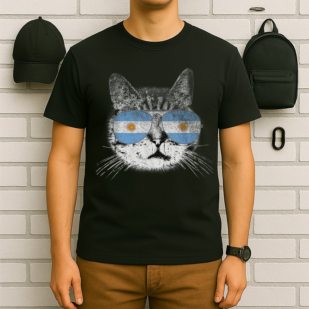 Cat Argentina Flag Country Retro Funny Gift T-Shirt