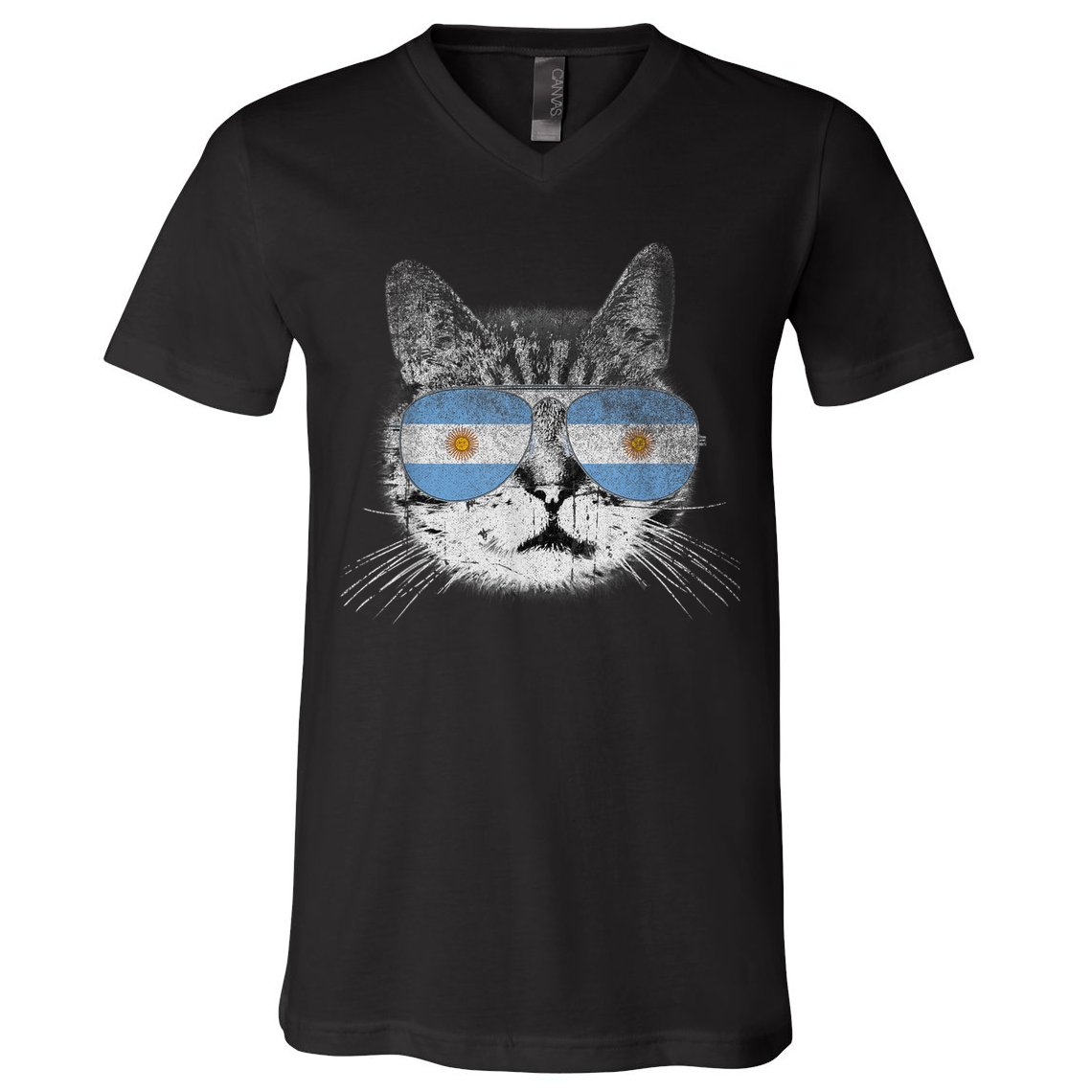 Cat Argentina Flag Country Retro Funny Gift V-Neck T-Shirt
