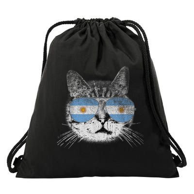 Cat Argentina Flag Country Retro Funny Gift Drawstring Bag