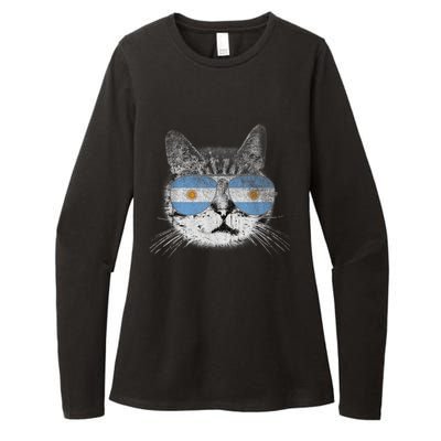 Cat Argentina Flag Country Retro Funny Gift Womens CVC Long Sleeve Shirt