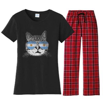 Cat Argentina Flag Country Retro Funny Gift Women's Flannel Pajama Set