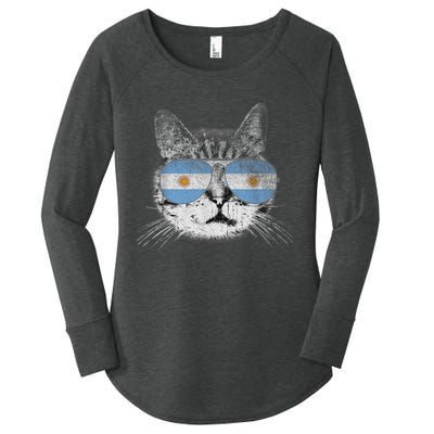 Cat Argentina Flag Country Retro Funny Gift Women's Perfect Tri Tunic Long Sleeve Shirt