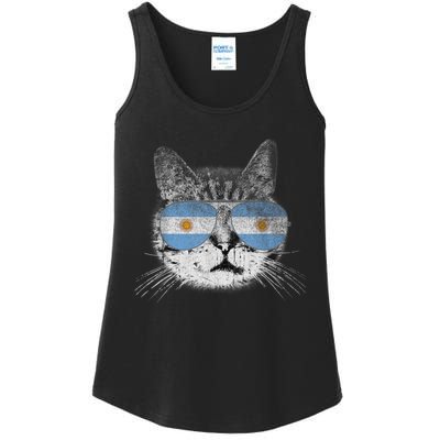 Cat Argentina Flag Country Retro Funny Gift Ladies Essential Tank