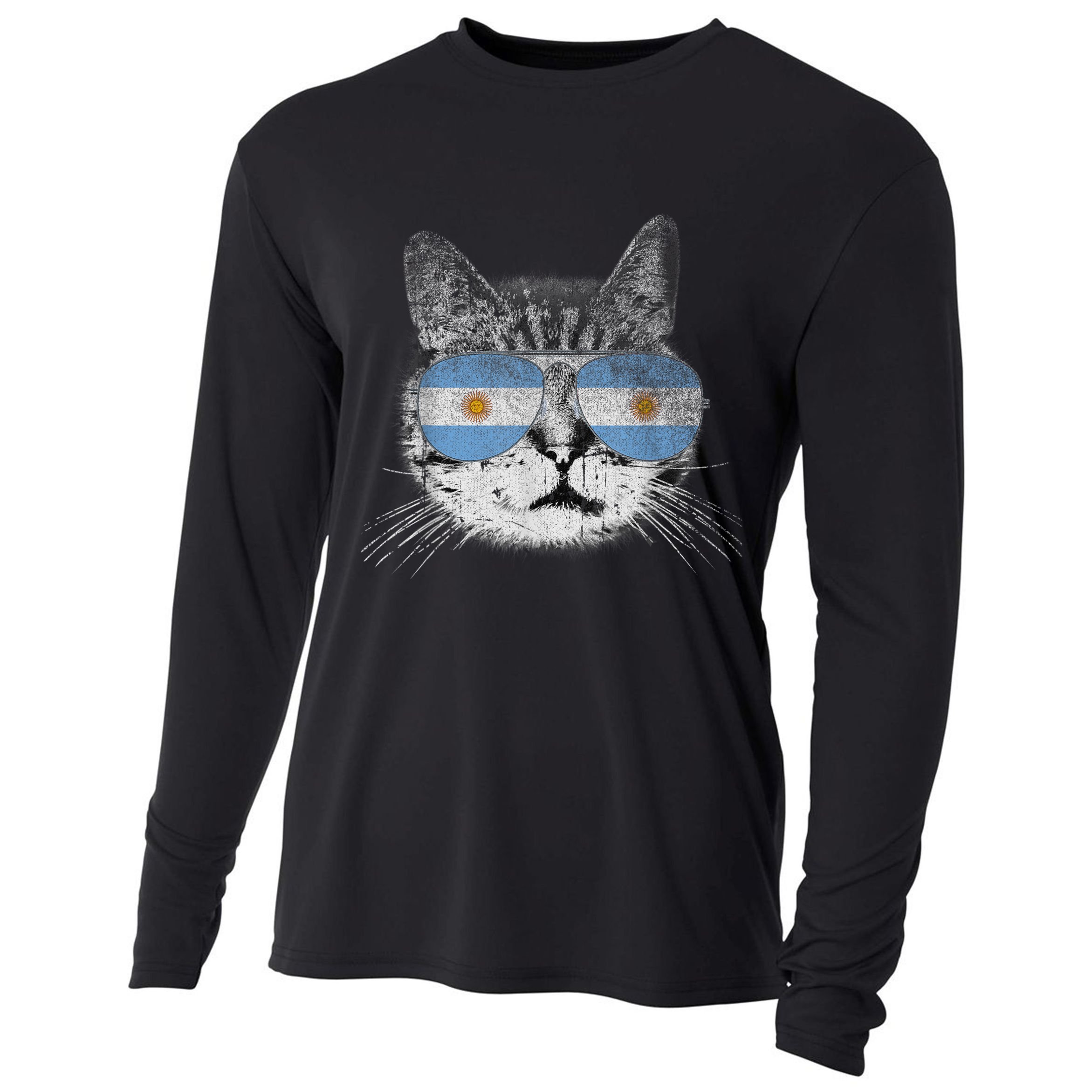 Cat Argentina Flag Country Retro Funny Gift Cooling Performance Long Sleeve Crew