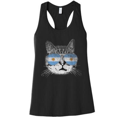 Cat Argentina Flag Country Retro Funny Gift Women's Racerback Tank