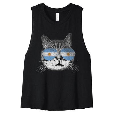 Cat Argentina Flag Country Retro Funny Gift Women's Racerback Cropped Tank