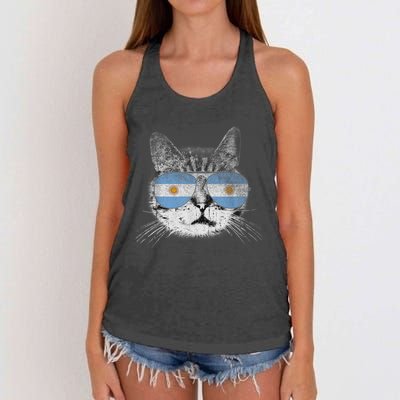 Cat Argentina Flag Country Retro Funny Gift Women's Knotted Racerback Tank